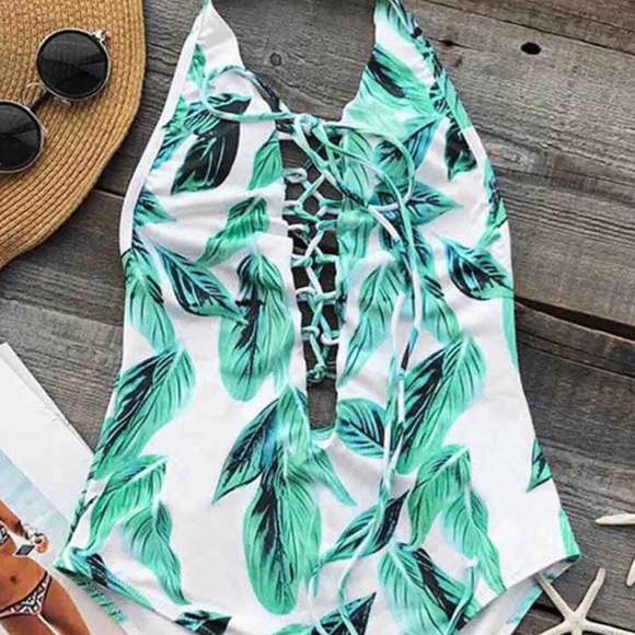 Palm print one piece swimsuit - Picture 4 of 7